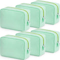 Sanwuta 6 Pcs Seersucker Cosmetic Bag Bulk Pinstripe Makeup Bag for Women Aesthetic Cute Travel Toiletry Organizer Preppy Storage Pouch for Wedding Bridesmaid Christmas Gift (Large, Green)