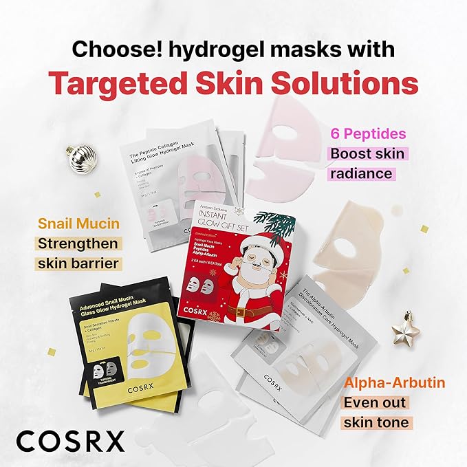 COSRX Glow-Boosting Face Mask Limited Gift Set 6ea, Snail Mucin, 6 Peptides & Alpha-arbutin for Glass skin, Collagen Face Mask, Korean Skin Care Set, Amazon Exclusive