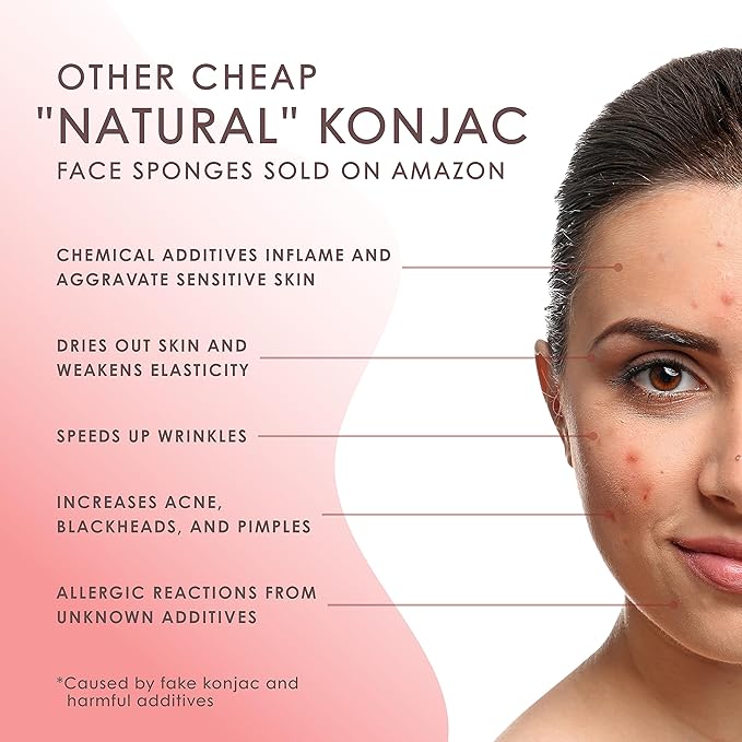 Konjac Sponge Face for Cleansing | Vegan + Microplastic Free | 100% Natural Plant Based | Non-Toxic | Sustainable Biodegradable | Eco-Friendly | Plastic Free Packaging