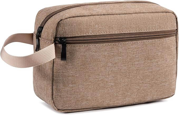 Travel Toiletry Bag, Small Cosmetic Bag, Hanging Water-Resistant Organizer for Men & Women, Ideal for Makeup, Shaving Kit, Gym Essentials & Travel Accessories (Camel)