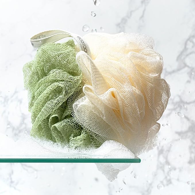 EcoTools Green 2-in-1 EcoPouf, Dual-Sided Shower Loofah Exfoliates & Cleanses Skin, Made of Recycled Netting, Removes Dead Skin, Eco-Friendly Bath Accessory, Cruelty-Free, 1 Count (60g)