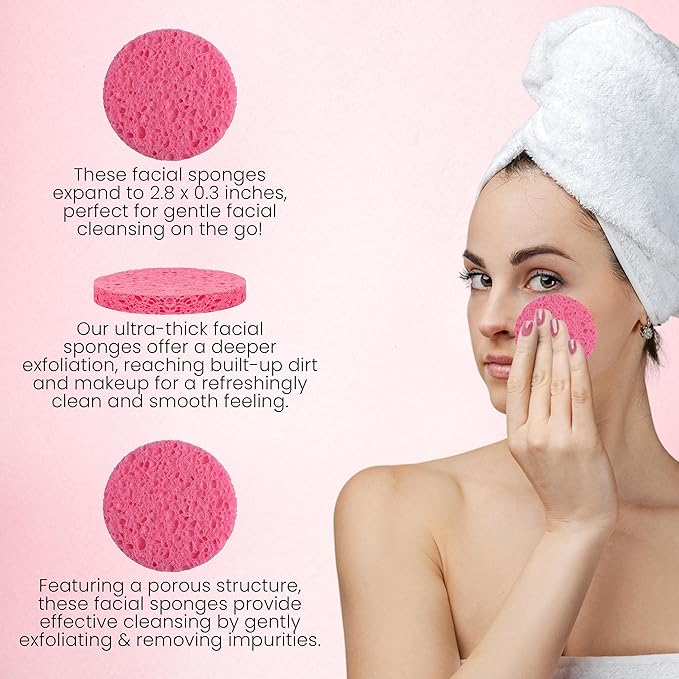 60 Count Compressed Facial Sponges - Natural Wood Pulp Round Esthetician Face Sponges for Cleansing, Daily Face Washing, Exfoliating Makeup, and Mask Removal