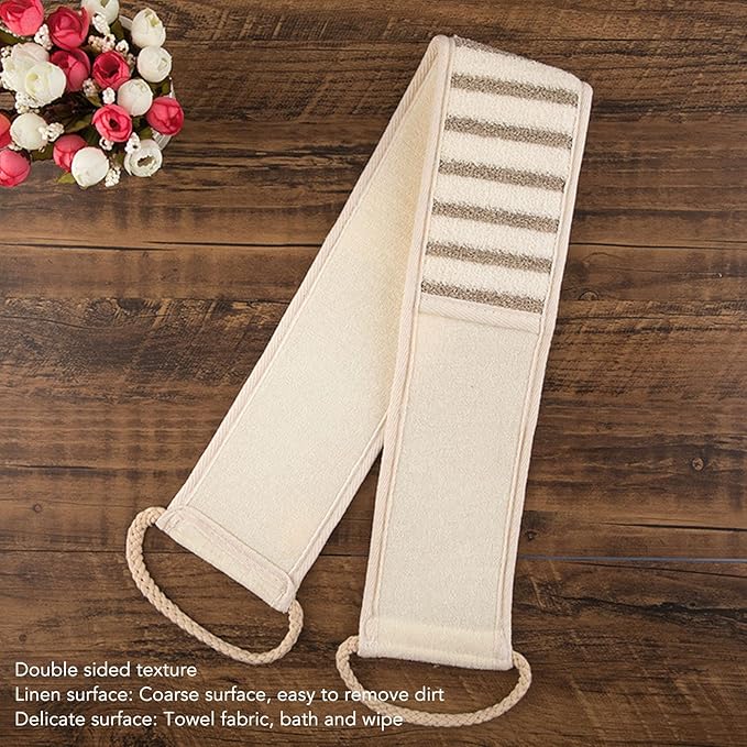 2pcs Linen Back Scrubber with Handles, Exfoliating Body Scrubber with Double Sided Texture, Foldable Portable Back Scrubber Strap for Deep Cleaning, Men Women Shower Back Scrubber for Home Bathroom