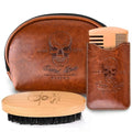 Beard Brush and Comb Set, Boar Bristle Hair Beard Brush Kit with Small Leather Travel Toiletry Bag Case for Men, Include Men's Wooden Mustache Comb