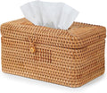 Rattan Rectangular Tissue Box Cover, 10.8" x 6.7" x 5.5", Decorative Woven Facial Tissue Holder with Hinged Top Lid, Natural Color