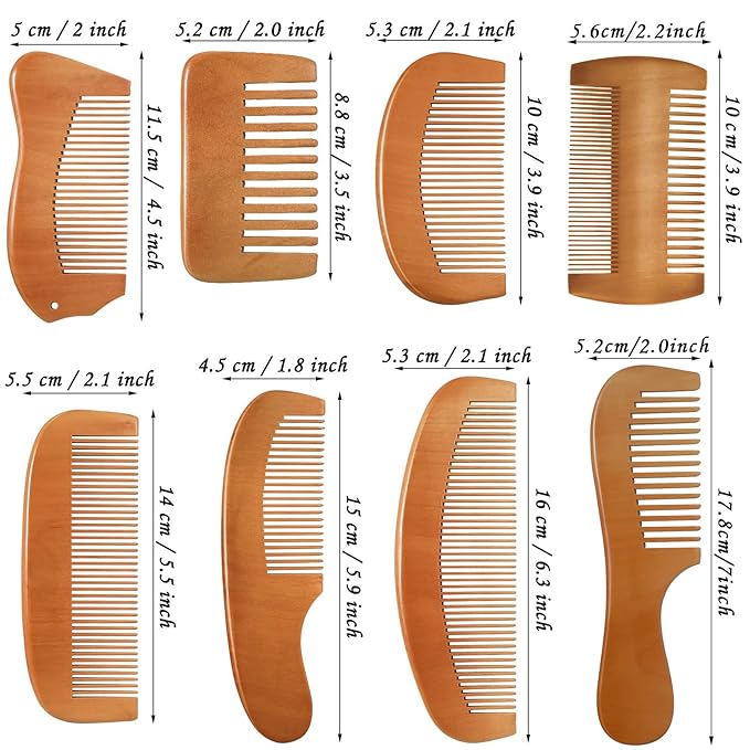 8 Pieces Wooden Comb for Men Wide Wooden Beard Handmade Anti Static Fine Teeth Combs No Snag Brush for Beard, Hair, Mustache