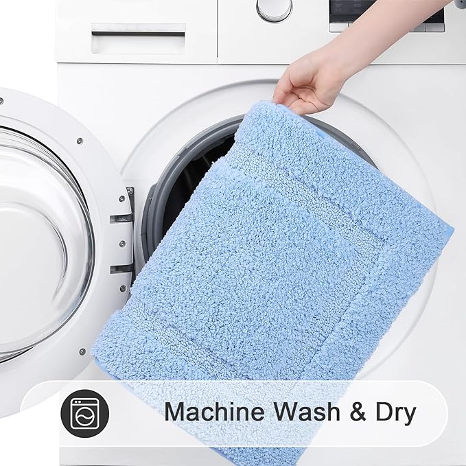 SHACOS Soft Fluffy Bathroom Runner Rugs Set of 3 Bath Mats with U Shape Toilet Rugs Non Slip Washable Bath Rugs Absorbent Bathroom Carpet for Shower Tub, Light Blue