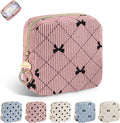 Period Bag for Teen Girls, Corduroy Cute Sanitary Napkin Storage Bag, Menstrual Pad Bag Tampon Holder for Purse (Pink-Bow Tie)