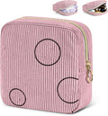 Period Bag for Teen Girls - Shark Week Pouch - Corduroy Portable Sanitary Pad Bags - Holds 6-10 Pads - Pink