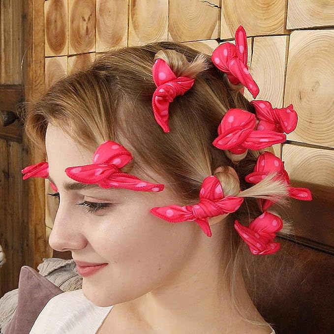 Aimin Soft Satin Sponge Overnight Curlers for Heatless, Long Hair Curls (20 pcs, pink)