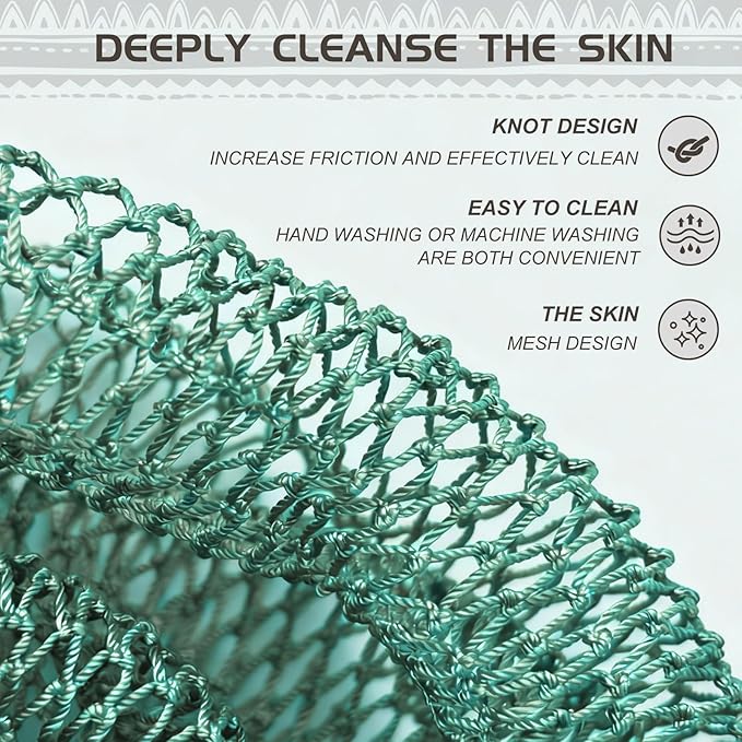 African Net Sponge Authentic, Loofah Exfoliating Body Scrubber Bath Sponge, African Exfoliating Net Sponge Back Scrubber Washcloth for Shower, Body Care Bathing Accessories (Mint Green)