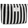 ZLFSRQ Striped Makeup Bag Large Canvas Travel Makeup Bag for Women Cosmetic Pouch Cute Black Striped Make Up Pouch for Purse Y2k Aesthetic Trendy Zippered Toiletry Bags Gift Skincare Storage Organizer