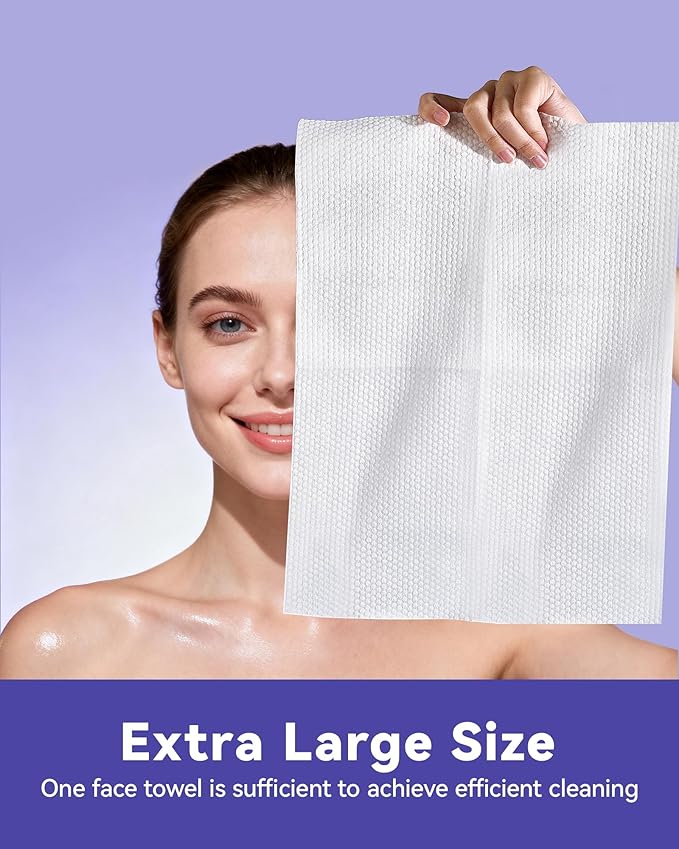 Disposable Face Towels, 10"×12" XL Face Towelette Disposable, Soft Makeup Remover Dry Wipes, Thick Facial Tissue for Women Cleansing, Skin Care, 50 Count (2 Pack)