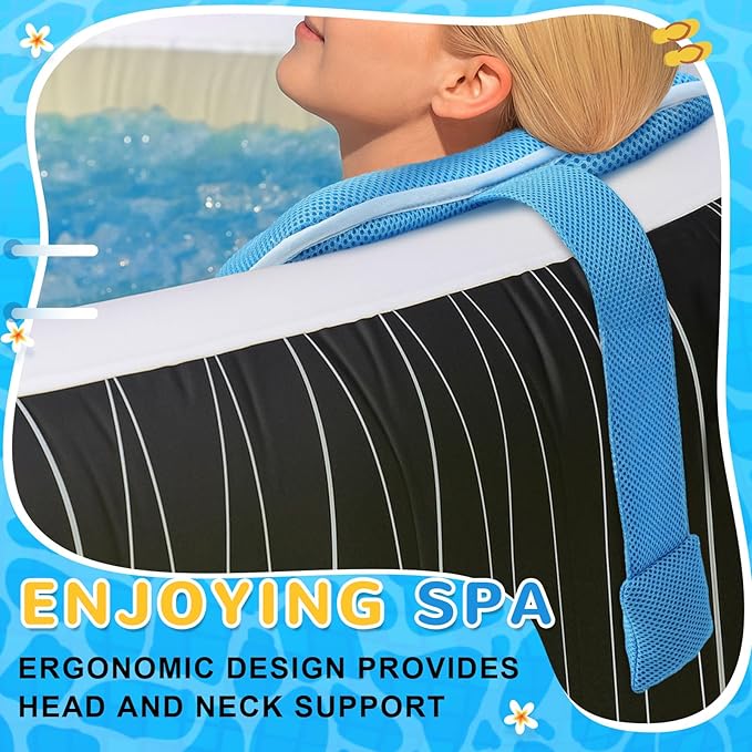 Yerliker 1 Pcs Foldable Hot Tub Booster Seat for Adults Adjustable 2 Heights up to 6.3" with Bath Pillow Weighted Spa Cushion 3D Air Mesh Inflatable Hot Tub Seat Accessories for Spa Bathtub Pool