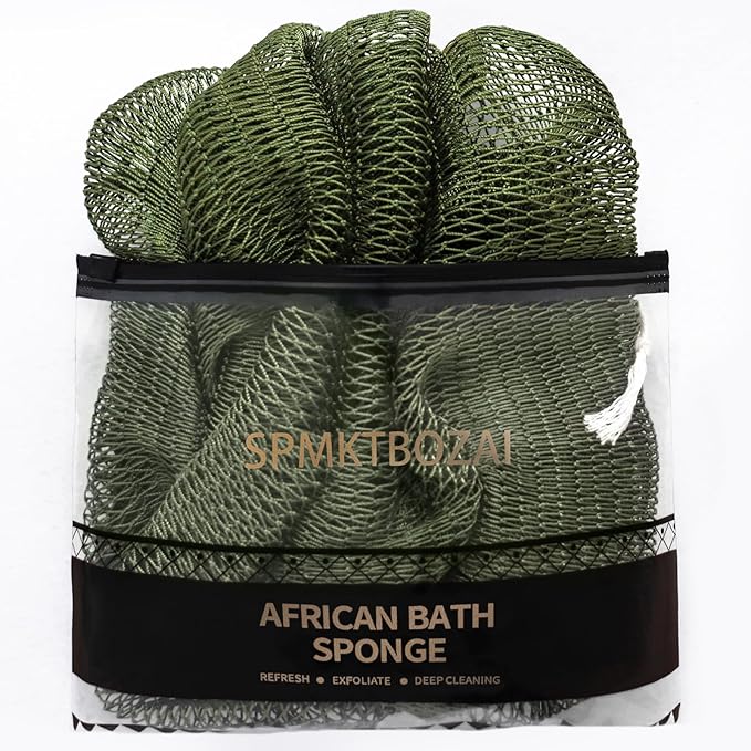 African Net Sponge Authentic, Loofah Exfoliating Body Scrubber Bath Sponge, African Exfoliating Net Sponge Back Scrubber Washcloth for Shower, Body Care Bathing Accessories (Olive Green)