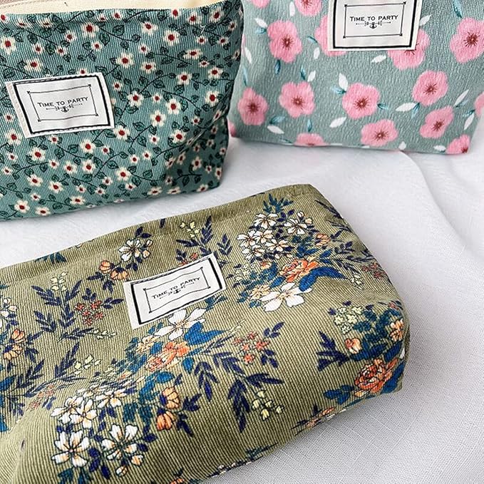 SxoSyo Cosmetic Bags for Women Makeup Bag Large Capacity Purse Travel Toiletry Zipper Storage Pouch Make up Brushes Organizer for Gifts (mini flowers, Green)