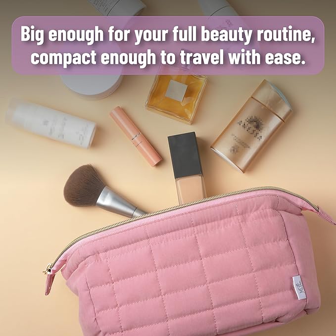Ms. pen- Aesthetic Quilted Makeup Bag for Women, Pink, Puffy Padded Cute Makeup Bag Cute, Cosmetic Pouch, Quilted Pouch, Mother's Day