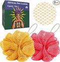 Loofah Bath Sponge, 2 Pack African Net Sponge Authentic, Exfoliating Shower Loofah Body Scrubber for Men and Women, Mesh Shower Pouf Balls for Body Wash