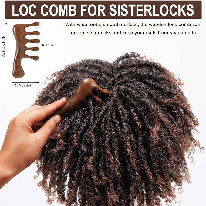 Loc Comb, Loc Comb for Sisterlocks, Wooden Scalp Massager for Scalp Gua Sha - Sandalwood