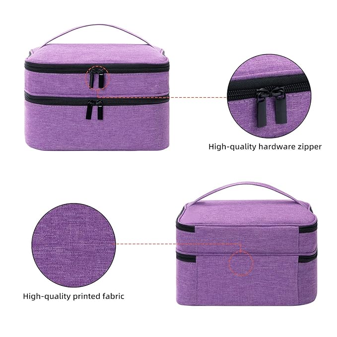Travel Nail Polish Organizer Double Layer Carrying Case for Fingernail Polish, Holds 30 Bottles (15ml) with Dividers Portable Large Storage Case for Gel Nail Polish, purple (BAG ONLY)