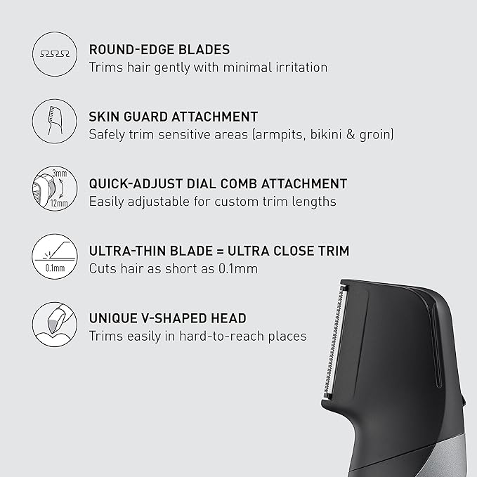 Panasonic Body Groomer for Men and Women, Unisex Wet/Dry Cordless Electric Body Hair Trimmer with 2 Comb Attachments, Multi-Directional Shaving in Sensitive Areas - ER-GK80-S (Black)