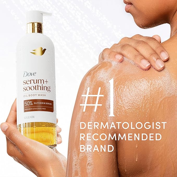 Dove Serum+ Shower Oil Body Wash with Glycerin Serum, Almond Oil & Sandalwood, Soothing Hydrating Cleanser, 15.3 fl oz