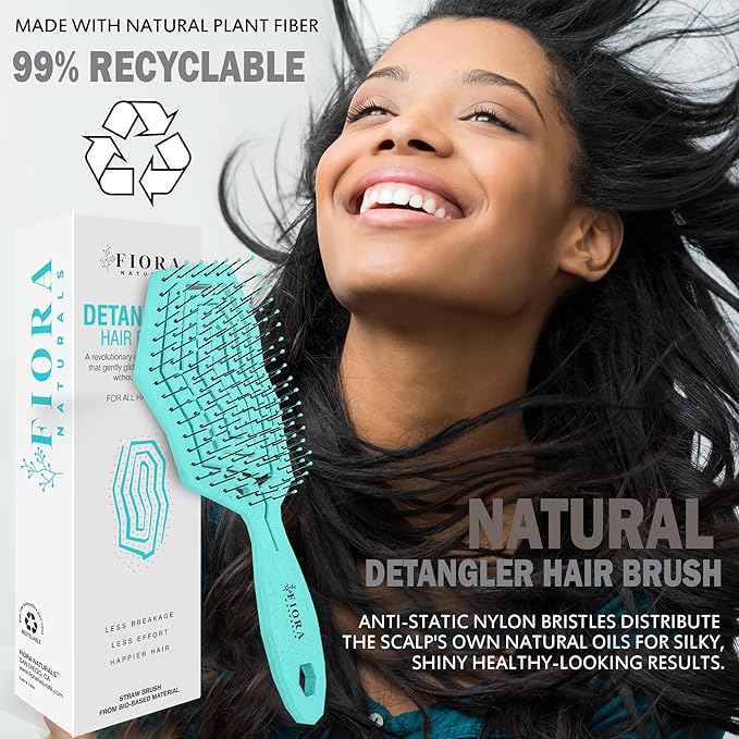 Fiora Naturals Hair Detangling Brush for Women - Detangler Hair Brush w/Flexible Soft Bristles- Gently Glides Through Tangles - Curly, Fine, Dry and Shower Wet HairBrush, cepillo para cabello - Cyan