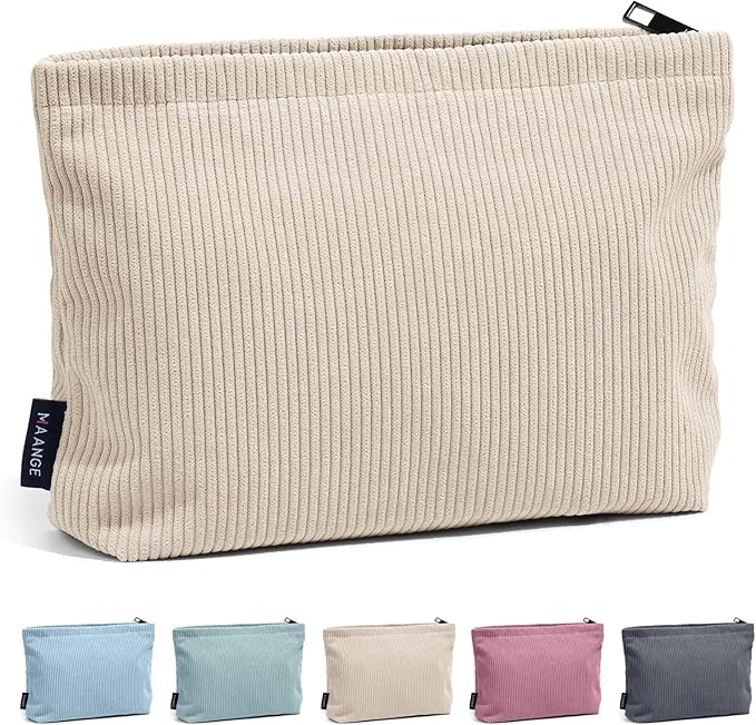 MAANGE Cosmetic Bags for Women Small Makeup Bag for Purse Corduroy Makeup Pouch Travel Makeup Bag with Metal Zipper Make Up Bag for Travelling Preppy Stuff