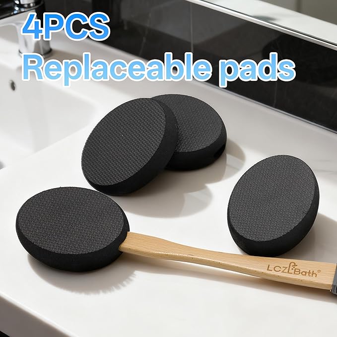 Lotion Applicator for Back Self Elderly with 4 Replaceable Pads & Long Curved Handle, Sunscreen Applicator for Kids, Seniors, Women to Apply Skin Creams, Ointment, Moisturizers and Self-Tanning Lotion