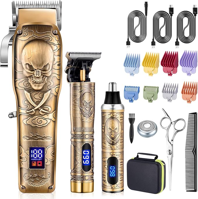 Roziapro Professional Hair Clippers for Men, Hair Trimmer for Haircut Cordless Hair Clippers Set with Rechargeable Nose Hair Trimmer, Gifts for Men (Gold)