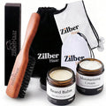 ZilberHaar - Beard Care Kit for Men - 1 Regular Beard Brush + 1 Beard Balm + 1 Moisturizing Cream + 1 Beard Bib - Stiff Boar Bristles and Beech Wood - Supplied in a Velvet Bag