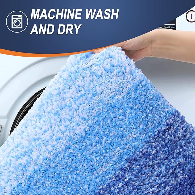OLANLY Bathroom Rug Set 2 Piece, Soft Absorbent Microfiber Bath Rug Set, Non-Slip, Machine Wash Dry, Plush Shaggy Bath Mats for Bathroom (47"x20"+24"x16", Light Royal Blue)