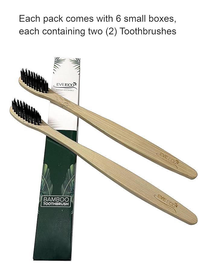 12 Count I Bamboo Toothbrush I Soft Bristles Best for Sensitive Gums I Charcoal I Vegan I Natural Wood I BPA Fee I Recyclable I Compostable I Biodegradable | Environmentally Friendly
