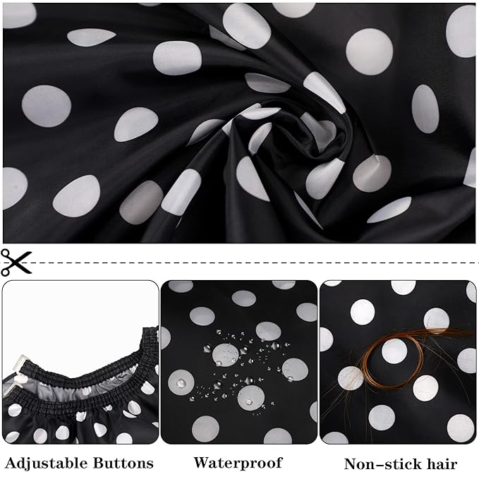 FEBSNOW Barber Cape Waterproof Professional Hair Cutting Cape Neck Duster Brush for Haircut Black and White Dots Salon Beard Hairdressing Kits 46.8 × 56 Inches