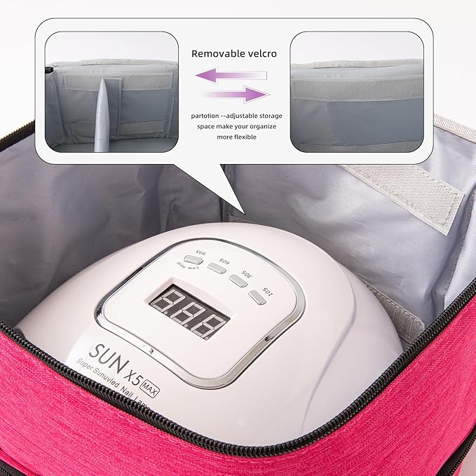 Nail Polish Carrying Case with UV LED Nail Lamp Compartment - Holds 30 Bottles, Double-layer Nail Light Storage Bag for Nail Dryer, Rose-Pink (BAG ONLY)