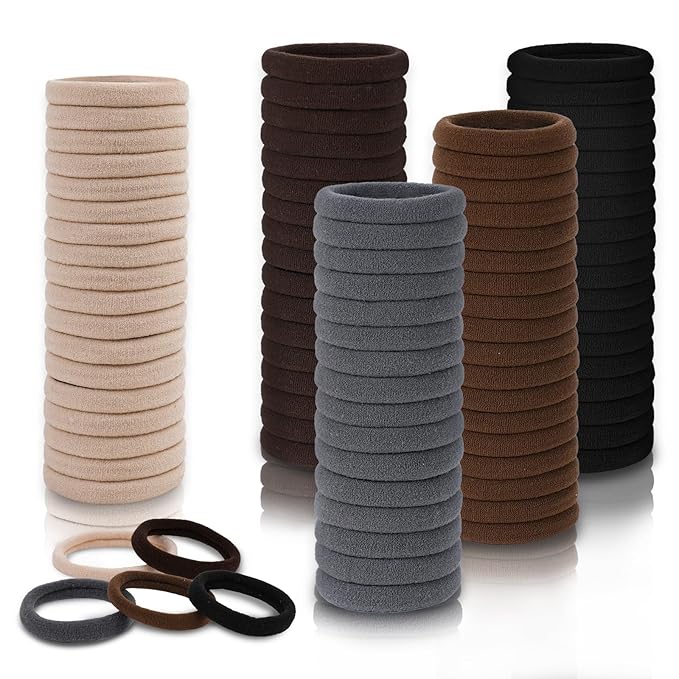 Hair Ties, 100 PCS No Damage Hair Elastics Hair Accessories for Women Girls, Thick Seamless Hair Ties, Neutral Color, 5 Colors Included: Black, Brown, Gray, Carnation, Light Brown