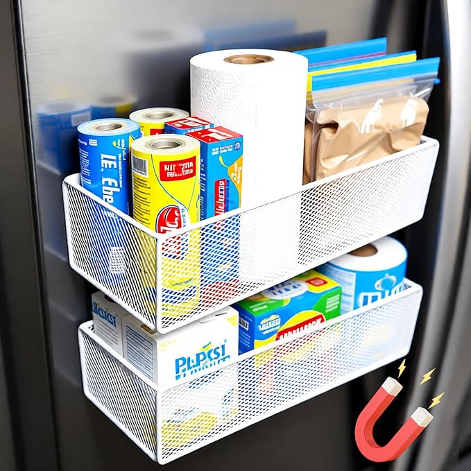 Magnetic Basket Organizer Holder for Fridge，Magnetic Shelf for Washing Machine， Magnetic Mesh Basket, Black Rectangular Steel Shelf Organizer, 10.43 x 4.92 x 3.15 Inches (Black , 1 pack)