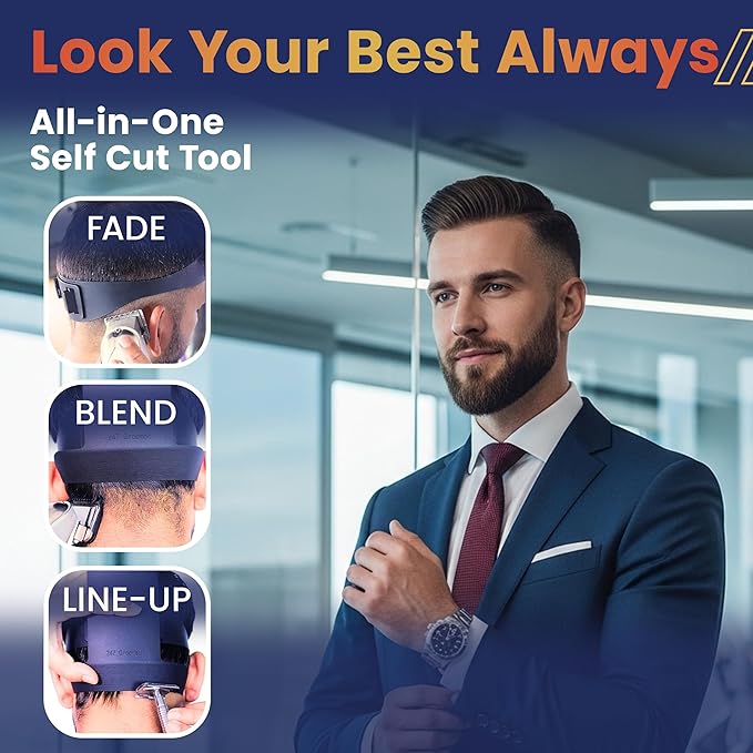 Self Haircut Kit for Men | 2Pcs SelfCut Guide for Men: Neckline Shaving Template & Fade Guide | Adjustable Size Hair Fade Tool & Stable Neck Line Up Tool | Hair Cut for Kids & Seniors