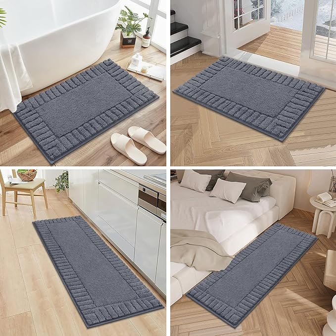 Pauwer Bathroom Rugs Sets 3 Piece Bathroom Shower Rugs with U-Shaped Contour Toilet Mat Absorbent Microfiber Plush Bath Mats Non Slip Bath Rugs Machine Washable Shaggy Bath Mat Set, Dark Grey