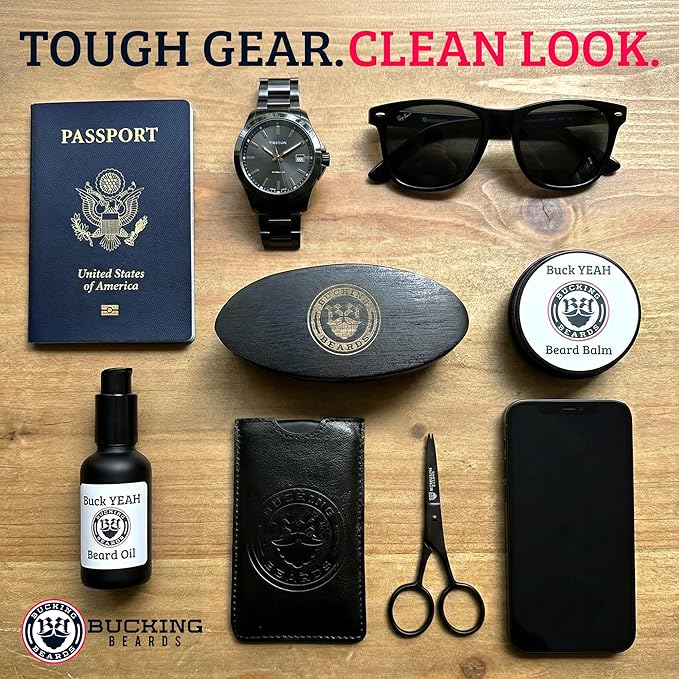 Beard Kit for Men - Beard Care Kit with Balm, Oil & Cream - Includes Wooden Comb, Brush, Scissors & Travel Bag - Vegan, Hypoallergenic, Allergen-Free & Cruelty-Free Grooming Kit