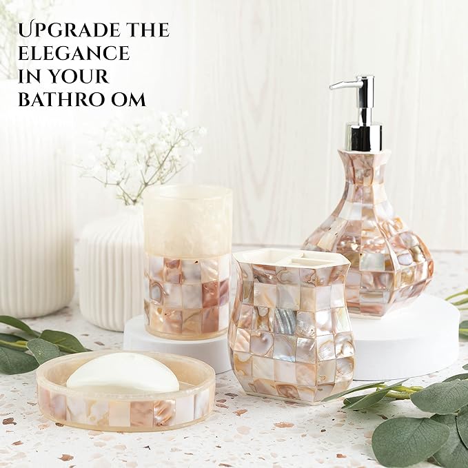 Creative Scents Milano Toothbrush Cup - Electric Toothbrush Holder for Bathroom fits Toothbrushes and Toothpaste - Bathroom Tumbler Cup Finished with Beautiful Mother of Pearl Shells