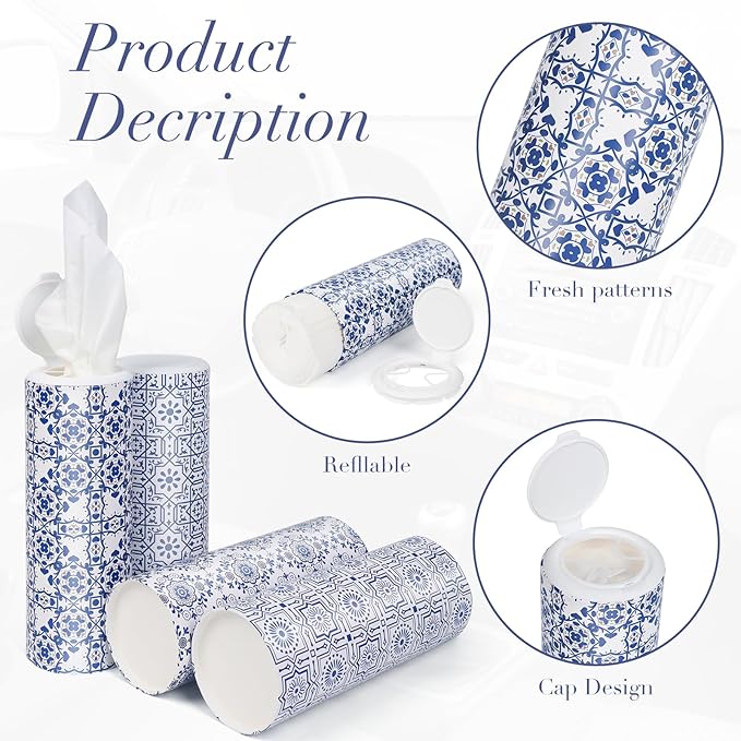 CLOVER Car Tissue Holder with Facial Tissues Bulk,4 Tubes Lotion, Travel Tissues for Cup Holder, Car tissues Cylinder with Gift Wrapping(3-ply,200 Sheets)
