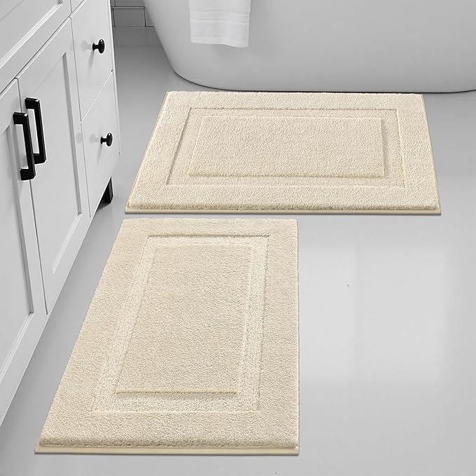 SHACOS Super Soft Bathroom Rugs Set of 2 Pieces 32x20 inch Fluffy Absorbent Bath Mats Non Slip Washable Bath Rugs Bathroom Carpet for Shower Tub, Light Beige