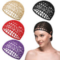 Geyoga 4 Pieces Mesh Crochet Hair Net Rayon Knit Snood Hat Thick Short Women Hairnet Snoods Cover Ornament for Sleeping (Black, Red, Skin, Purple)