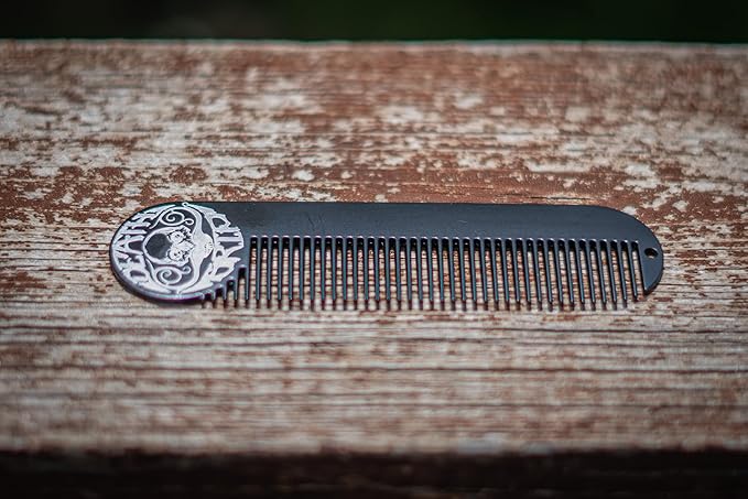 Mustache & Beard Comb Or Fine Tooth Moustache Pocket Metal Powder Coated Black Keychain Comb For Men - 5 x 1.25 Inches by Death Grip (Large)