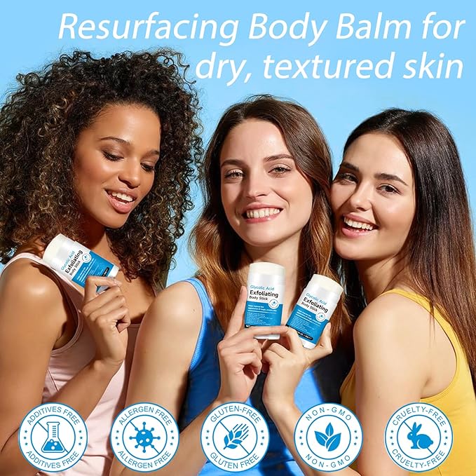 Exfoliating Body Stick with AHA 7% + BHA 0.5% — Smooth & Soft Skin Formula — Solid Non-Messy Texture — With Shea Butter for Nourishing Care — For Arms, Legs, Inner Thighs, Underarms & Rough Areas
