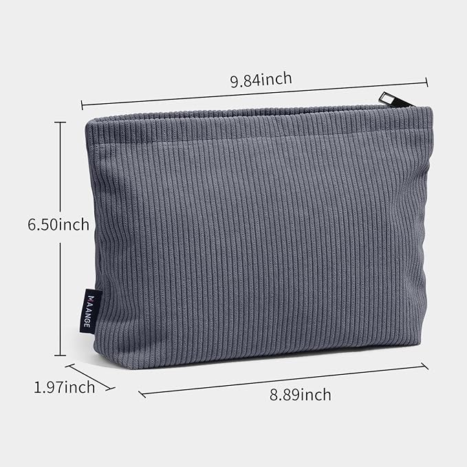 MAANGE Small Makeup Bag For Purse, Travel Cosmetic Bag Makeup Pouch Corduroy Portable Versatile Zipper Pouch For Women(GRAY)