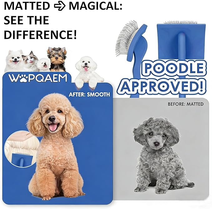 Slicker Brush for Dogs, Large Dog Brush to Long Haired Dogs for Goldendoodles Poodles Doodles Bernedoodles, Long Pin Grooming Kits to Dematting & Reducing Tangles and Fluff, Blue