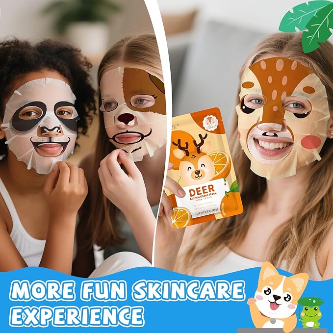 54 Pack Animal Kids Face Mask Spa, Bulk Collagen Hydrating Sheet Face Masks Skincare for Girls Teens, Easter Basket Stuffers, Birthday Gifts, Mothers Day Gifts for Mom