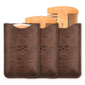 Wooden Beard Combs with Cases - Fine & Coarse Teeth, Pocket Comb for Beards, Mustaches & Hair, Brown Skull Design